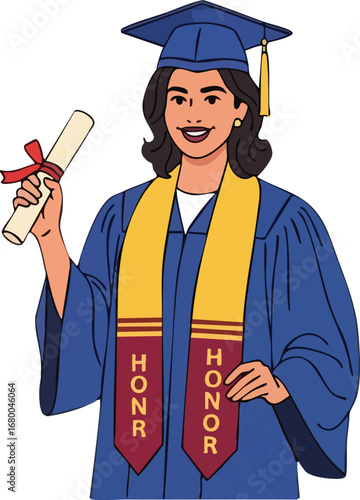 Happy Graduate Holding Diploma Honor.