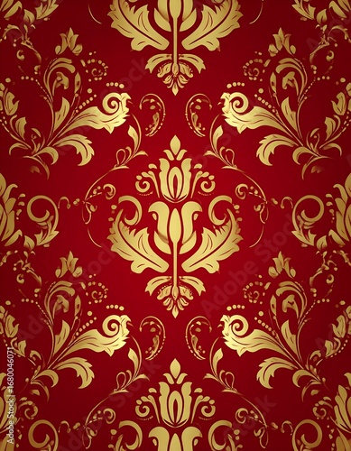 Ornate gold pattern on red background