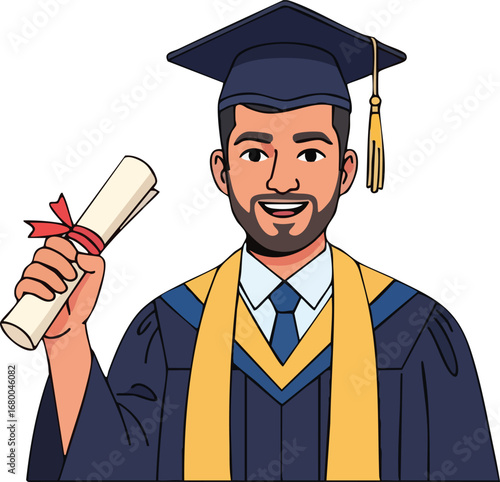 Happy Graduate Holding Diploma Illustration.