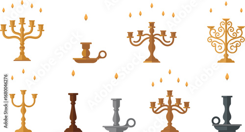 Vintage candlestick collection, ornate candle holders, elegant candelabras, decorative lighting decor, antique metal design, home interior accents, classic style inspiration
