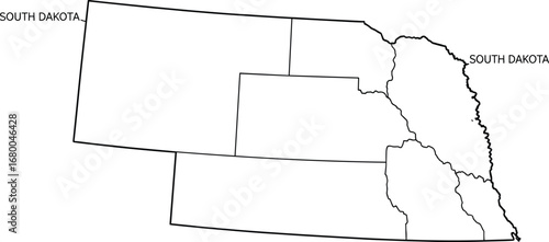 USA map outline, central states, South Dakota error, geography concept, cartography design, educational resource, state borders, regional illustration, unlabeled map, vector graphic