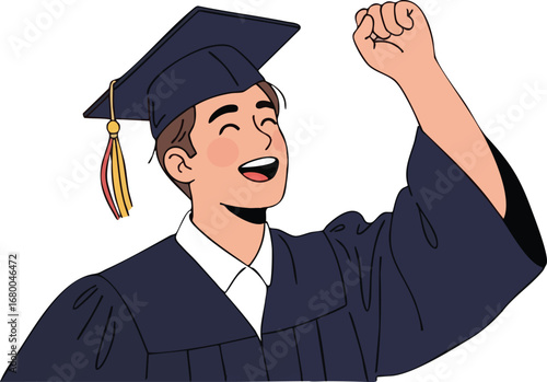 Joyful Male Graduate Celebrating Academic Achievement.