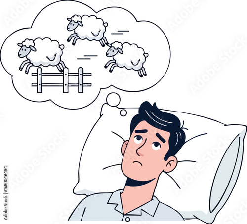 Man Counting Sheep to Sleep.