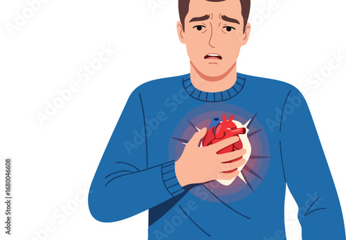Man Suffering from Severe Chest Pain and Heart Attack Symptoms.