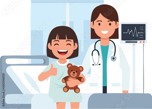Pediatrician with a Happy Young Patient in Hospital.
