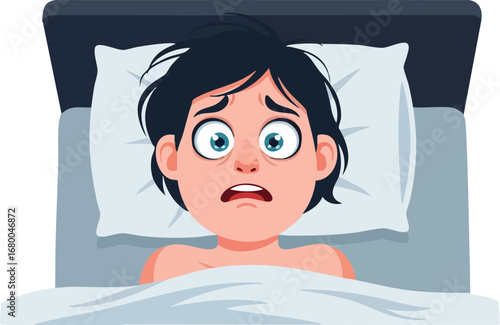 Person in Bed with Fearful Expression.