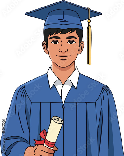 Proud Graduate Holding Diploma in Cap and Gown.