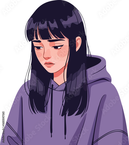 Sad anime style girl with a thoughtful expression.