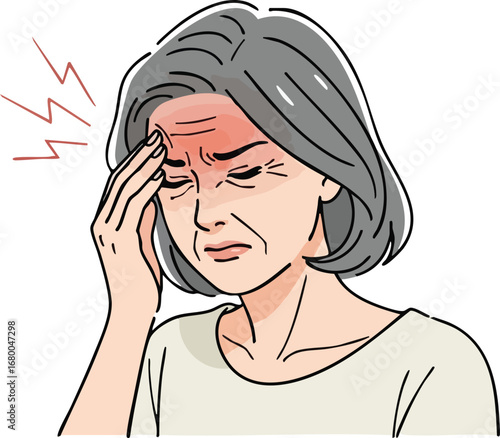 Senior Woman Experiencing Headache Illustration.