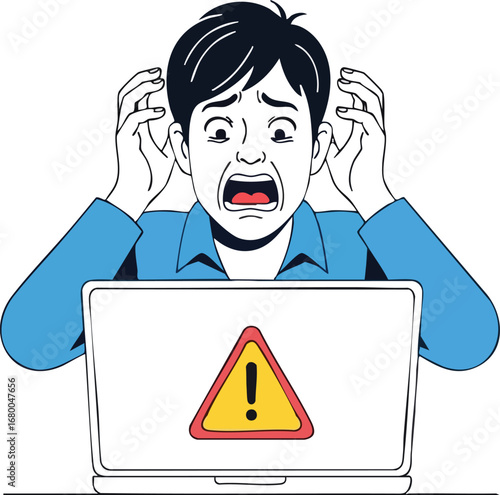 Stressed Man Reacts to Laptop Warning.