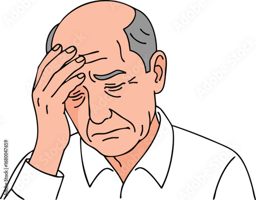 Stressed elderly man suffering from a headache or worry.
