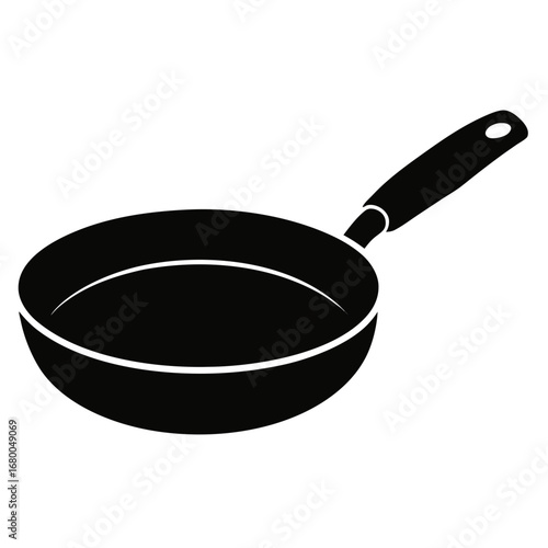 Black Silhouette Cooking Pan Vector Illustration on White Background