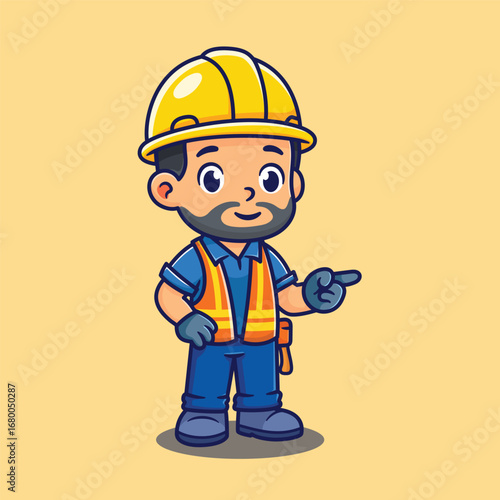 cartoon worker service and builder construction use yellow helmet