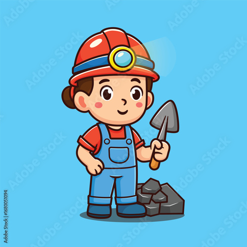 illustration cute cartoon mine workers with scoop