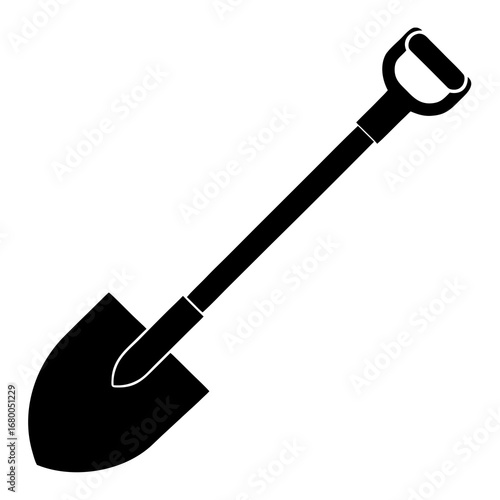 Shovel Digging Tool Black Silhouette Vector Illustration on White Background