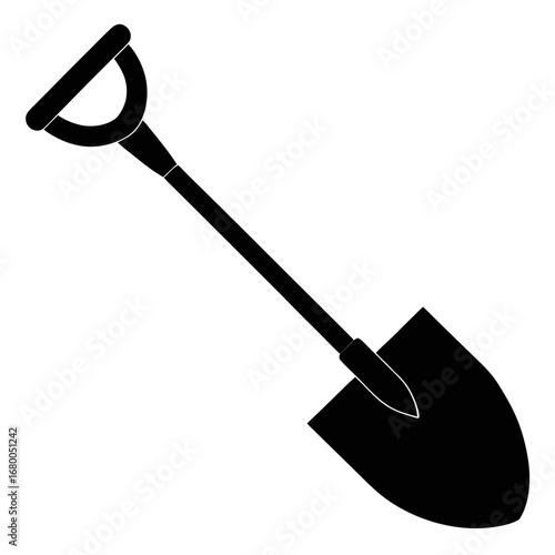 Shovel Digging Tool Black Silhouette Vector Illustration on White Background