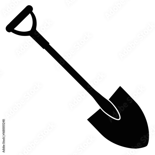 Shovel Digging Tool Black Silhouette Vector Illustration on White Background