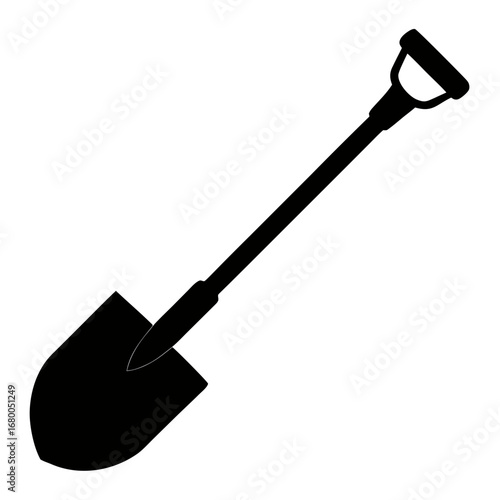 Shovel Digging Tool Black Silhouette Vector Illustration on White Background