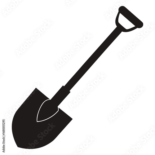 Shovel Digging Tool Black Silhouette Vector Illustration on White Background