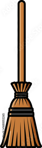 Cartoon Broom with Wooden Handle and Straw Bristles