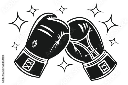 Dynamic boxing gloves clash with sparkling stars, symbolizing victory and achievement in sports.