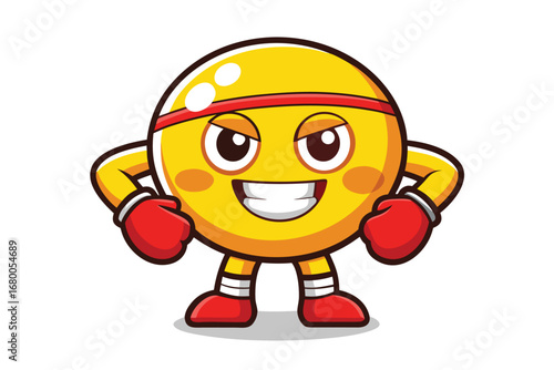 Confident cartoon boxer emoji ready to fight with boxing gloves and headband