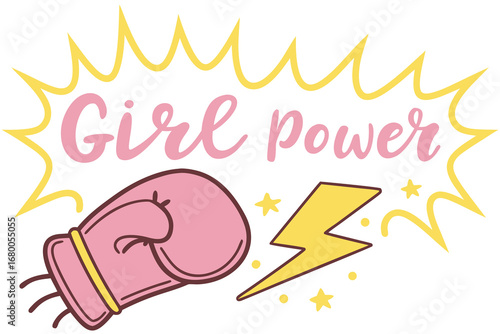 Empowering Girl Power with boxing glove and lightning bolt graphic for strength and inspiration