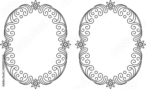 Two decorative oval frames with floral elements border