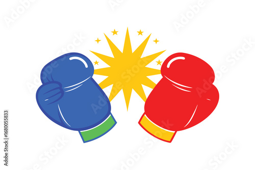Dynamic boxing gloves clash amid bright starburst, symbolizing intense competition and victory.