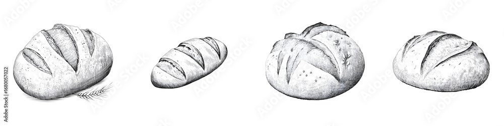 Obraz premium Hand Drawn Bread Collection on White Background
