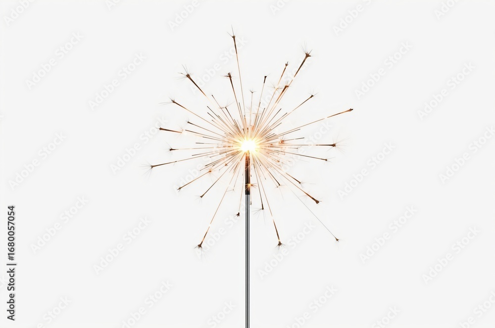 Obraz premium Sparkling firework, burning bright, white background, celebration, design element