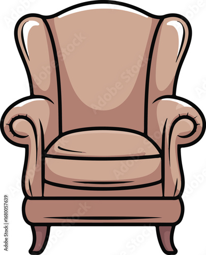 Cozy Vintage Armchair Vector Drawing Traditional Upholstered Seating