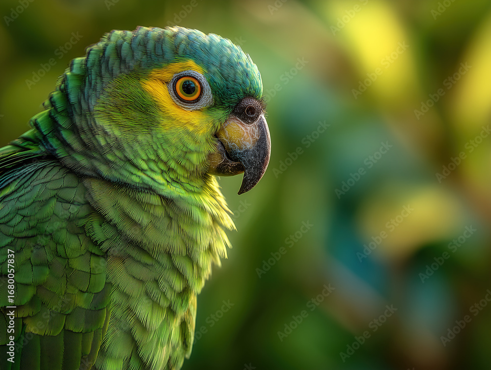 Obraz premium Amazon Parrot Profile: A Vivid Portrait of Tropical Beauty in Nature