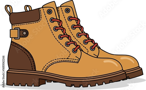 Pair of Tan Leather Hiking Boots Illustration