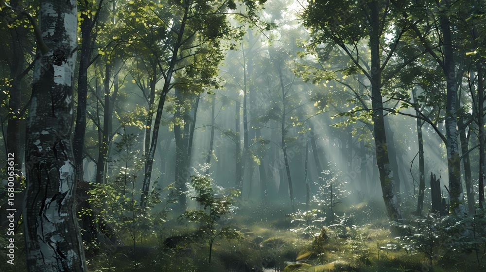 Fototapeta premium Dense Forest with Sunlight