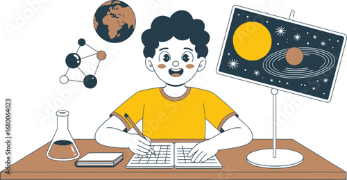Young Student Engaged in Science and Astronomy Studies