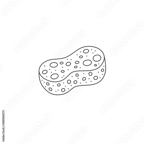 Grey Line Art Illustration of a Cleaning Sponge on White Background