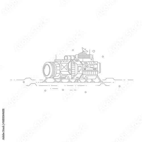 Grey Monochrome Pixel Art Spaceship Lunar Module Illustration
