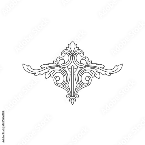 Grey Scale Line Art Floral Ornament Design