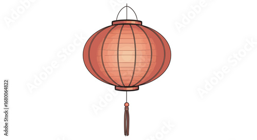 Red chinese lantern hanging during lunar new year celebrations, casting a warm glow and festive spirit in the night.
