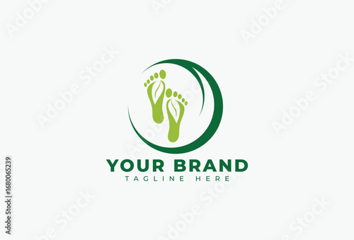 footprint with leaf for foot care or natural feet massage  health treatment logo design element