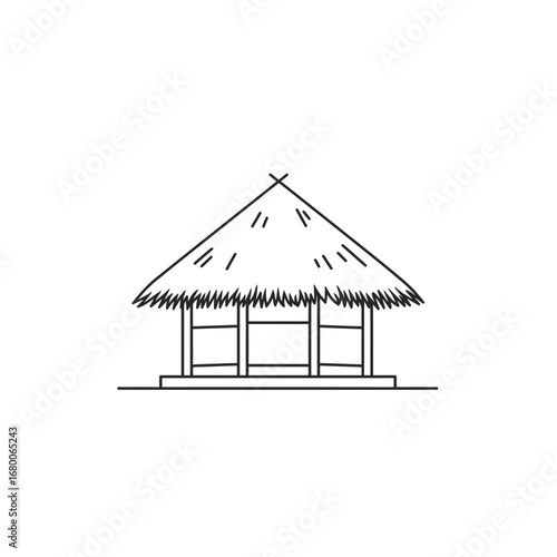 Hand Drawn Sketch of Thatched Roof Hut