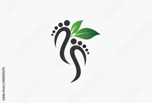 footprint and leaf for foot care or natural feet massage  health treatment logo design element