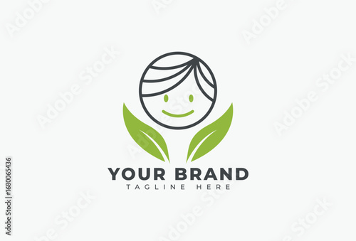 Smile Child Face and Leaf Logo Design Element