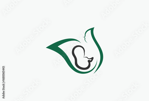simple abstract pregnant women with baby fetus logo design element