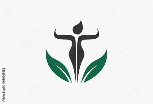 Health yoga and Leaf vector illustration logo design concept