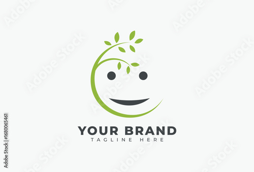 Abstract Children and Leaf Logo Design Element