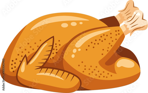 Roasted Chicken Illustration with Golden Brown Skin
