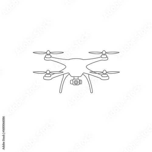 Line Art Illustration of a Drone with Four Propellers and a Camera