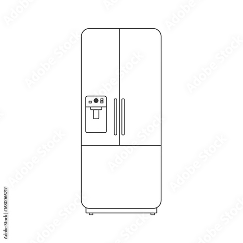 Line Art Illustration of a Modern Double Door Refrigerator with Ice Dispenser